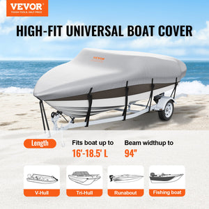 Boat Cover | 600D Waterproof | Fits 16–18.5ft V-Hull & Tri-Hull Runabout Boats