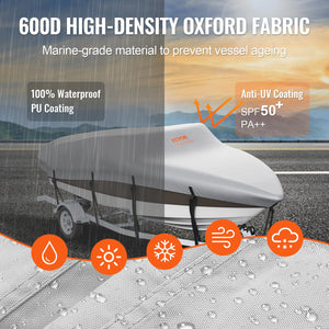 Boat Cover | 600D Waterproof | Fits 16–18.5ft V-Hull & Tri-Hull Runabout Boats