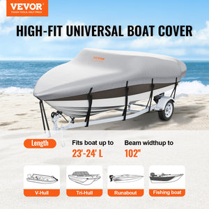 Boat Cover | 600D Waterproof for 23–24ft V-Hull & Tri-Hull Runabout