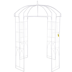 Birdcage Garden Arbor 9ft High x 6.6ft Wide | Heavy Duty Wrought Iron Wedding Arch Trellis | For Climbing Vines in Outdoor Garden, Lawn, Patio | White