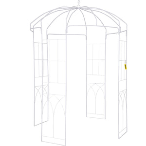 Birdcage Garden Arbor 9ft High x 6.6ft Wide | Heavy Duty Wrought Iron Wedding Arch Trellis | For Climbing Vines in Outdoor Garden, Lawn, Patio | White