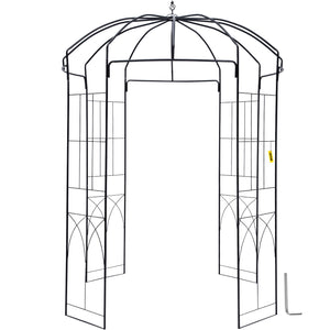 Birdcage Garden Arbor 2.44m High | 1.59m Wide Wrought Iron Wedding Arch Trellis | For Climbing Vines in Garden, Patio & Backyard | Black