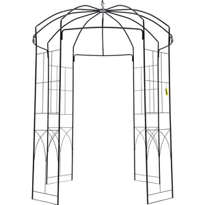 Birdcage Garden Arbor 2.44m High | 1.59m Wide Wrought Iron Wedding Arch Trellis | For Climbing Vines in Garden, Patio & Backyard | Black