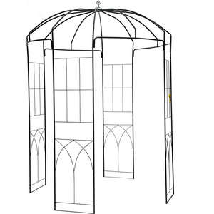 Birdcage Garden Arbor 2.44m High | 1.59m Wide Wrought Iron Wedding Arch Trellis | For Climbing Vines in Garden, Patio & Backyard | Black