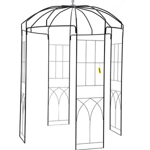 Birdcage Garden Arbor 2.44m High | 1.59m Wide Wrought Iron Wedding Arch Trellis | For Climbing Vines in Garden, Patio & Backyard | Black