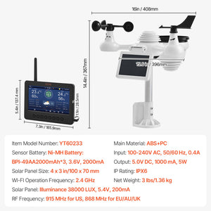 Wi-Fi Weather Station | 7-in-1 with 177.8mm TFT Display & Outdoor Wireless Sensor