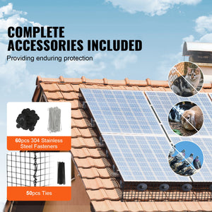 Solar Panel Bird Guard | 6in x 100ft Critter Guard Roll Kit with 60 Fasteners | Protect Panels from Pests