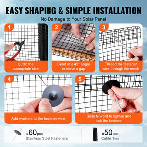 Solar Panel Bird Guard | 6in x 100ft Critter Guard Roll Kit with 60 Fasteners | Protect Panels from Pests