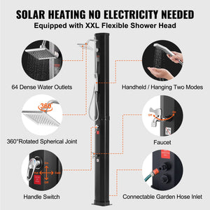 Outdoor Solar Heated Shower 40L | Poolside Kit with Overhead & Foot Shower Tap | Fast Assembly | For Backyard, Pool & Beach