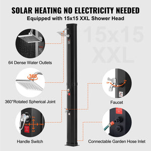 Outdoor Solar Heated Shower 35L | Poolside Shower Kit with Overhead & Foot Tap | Fast Assembly with Pre-Drilled Holes | For Backyard, Pool & Beach