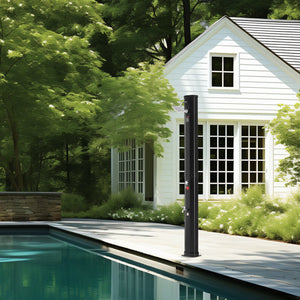 Outdoor Solar Heated Shower 35L | Poolside Shower Kit with Overhead & Foot Tap | Fast Assembly with Pre-Drilled Holes | For Backyard, Pool & Beach