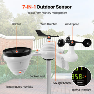 7-in-1 Wi-Fi Weather Station | 7.5" Colour Display | Solar-Powered Wireless Outdoor Sensor | Measures Temperature, Humidity, Wind & Rain with Alerts