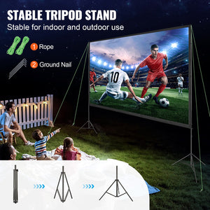 Projector Screen with Stand 150 Inch | 16:9 4K HD Wrinkle-Free Outdoor Movie Screen | Tripod Stand & Carry Bag Included