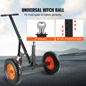 Adjustable Trailer Dolly | 1000lb Tongue Weight Capacity | 2" Ball, Pneumatic Tires, 19–26" Adjustable Height for RV, Boat, Trailer