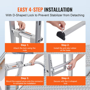 Ladder Stabilizer with Wing Span | Heavy Duty Steel Roof Hook Extension Ladder Support