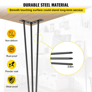Hairpin Table Legs | Set of 4 Heavy Duty 16" 3-Rod Metal Legs