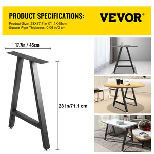 Metal Table Legs 28"x17.7" A-Frame | Heavy Duty Black Wrought Iron | Set of 2 with Floor Protectors