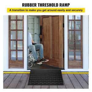 Rubber Threshold Ramp 4 Inch Rise | 3 Channel Cord Cover | Solid Rubber Doorway Entry Ramp | 2200lbs Load Capacity | Wheelchair & Scooter Access Ramp