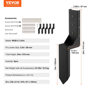 Fence Post Anchor Repair Kit | 6-Pack Inner Stakes for Fence Repair