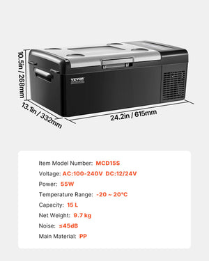 Car Refrigerator Freezer | 15L Portable Single Zone Compressor Fridge