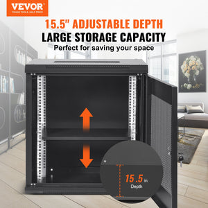 12U Wall Mount Network Cabinet 15.5" Deep | Locking Door & Side Panels | 200lbs Capacity | Rack for IT Equipment & AV Devices