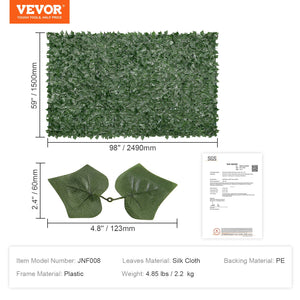Ivy Privacy Fence 59"x98" | Artificial Green Wall Screen | Mesh Backing & Reinforced Joints | Faux Hedge Leaf Panel for Garden, Balcony & Outdoor Decor