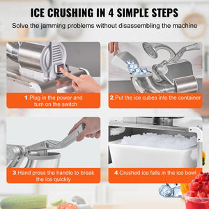Commercial Ice Shaver | 661lb/hr Electric Snow Cone Machine | Dual Blade 350W Ice Crusher