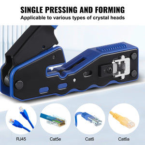 RJ45 Crimp Tool Kit | Ethernet Crimper with 20 Pass-Through Connectors | Wire Stripper & Tester Included