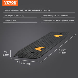 Rubber Threshold Ramp 2.5cm Rise | 15 Ton Capacity | Non-Slip Natural Rubber Entry Ramp for Wheelchair & Scooter Access