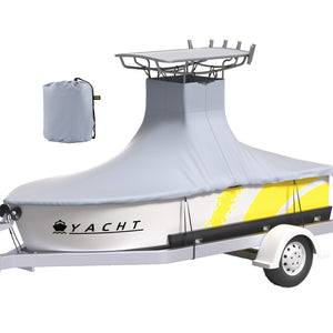 T-Top Boat Cover | Fits 22'-24' | 600D Oxford Waterproof Center Console Cover with Straps | Gray