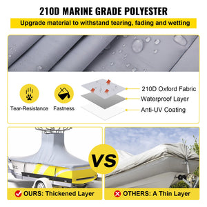 T-Top Boat Cover | Fits 22'-24' | 600D Oxford Waterproof Center Console Cover with Straps | Gray