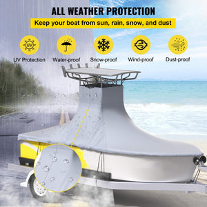 T-Top Boat Cover | Fits 22'-24' | 600D Oxford Waterproof Center Console Cover with Straps | Gray