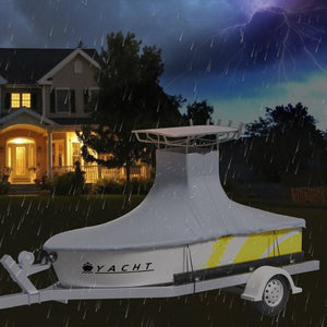 T-Top Boat Cover | Fits 22'-24' | 600D Oxford Waterproof Center Console Cover with Straps | Gray