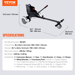 Hoverboard Seat Attachment | Adjustable Frame | Fits 16.5-25.4cm Hoverboards | 99.8kg Capacity | For Kids & Adults