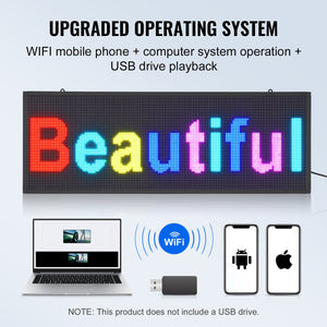 Programmable LED Sign P10 | Full Colour Scrolling Display Panel 99x35cm | WiFi & USB Control | Custom Text & Animation for Shops, Businesses & Events