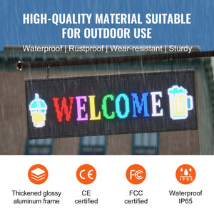 Programmable LED Sign P10 | Full Colour Scrolling Display Panel 99x35cm | WiFi & USB Control | Custom Text & Animation for Shops, Businesses & Events