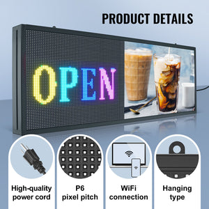 Programmable LED Sign P6 | Full Colour LED Scrolling Panel 99x41cm | WiFi & USB Control | Custom Text & Animation Display Board for Shops, Businesses & Events