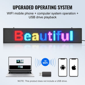 Programmable LED Sign P10 | Full Colour Scrolling Display Panel 99x19cm | WiFi & USB Control | Custom Text & Animation for Shops, Businesses & Events