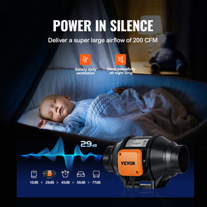 Inline Duct Fan | 102mm 129.7 CFM Ventilation Booster | Variable Speed AC Motor for Grow Tents