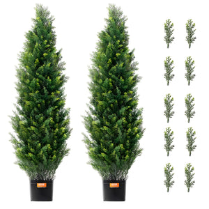 Artificial Cedar Topiary Tree | 2 Pack 4ft Faux UV-Resistant Plants | Indoor Outdoor Decor