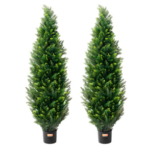 Artificial Cedar Topiary Tree | 2 Pack 5ft Faux UV-Resistant Plants | Indoor Outdoor