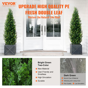 Artificial Cedar Topiary Tree | 2 Pack 5ft Faux UV-Resistant Plants | Indoor Outdoor