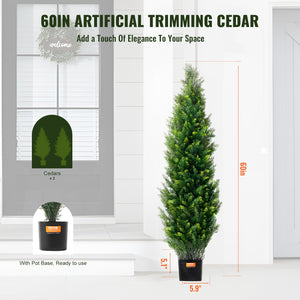 Artificial Cedar Topiary Tree | 2 Pack 5ft Faux UV-Resistant Plants | Indoor Outdoor