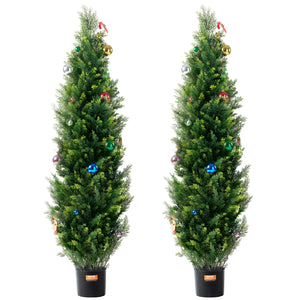 Artificial Cedar Topiary Tree | 2 Pack 5ft Faux UV-Resistant Plants | Indoor Outdoor