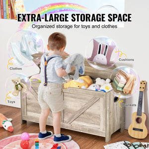 Toy Storage Bench | Wooden 38.98"x15.55"x18.9" Chest for Kids Toys | Grey