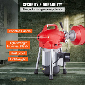 Drain Cleaner Machine | 66ft x 5/8" 250W Sectional Snake Auger