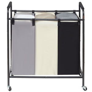 Laundry Sorter Cart | 3-Section Heavy Duty Hamper with Lockable Wheels | Clothes Storage Organizer