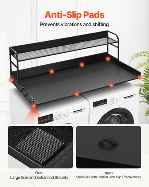 Washer Dryer Countertop | 54x27" Wooden Cover with Storage Shelf | Black