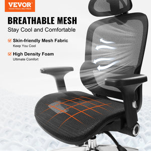 Mesh Office Chair | Adjustable High Back Desk Chair with Lumbar Support & Headrest | Swivel Task Chair