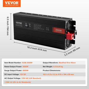 Modified Sine Wave Inverter 3000W | DC 12V to AC 230V | LCD Display | CE/FCC Certified